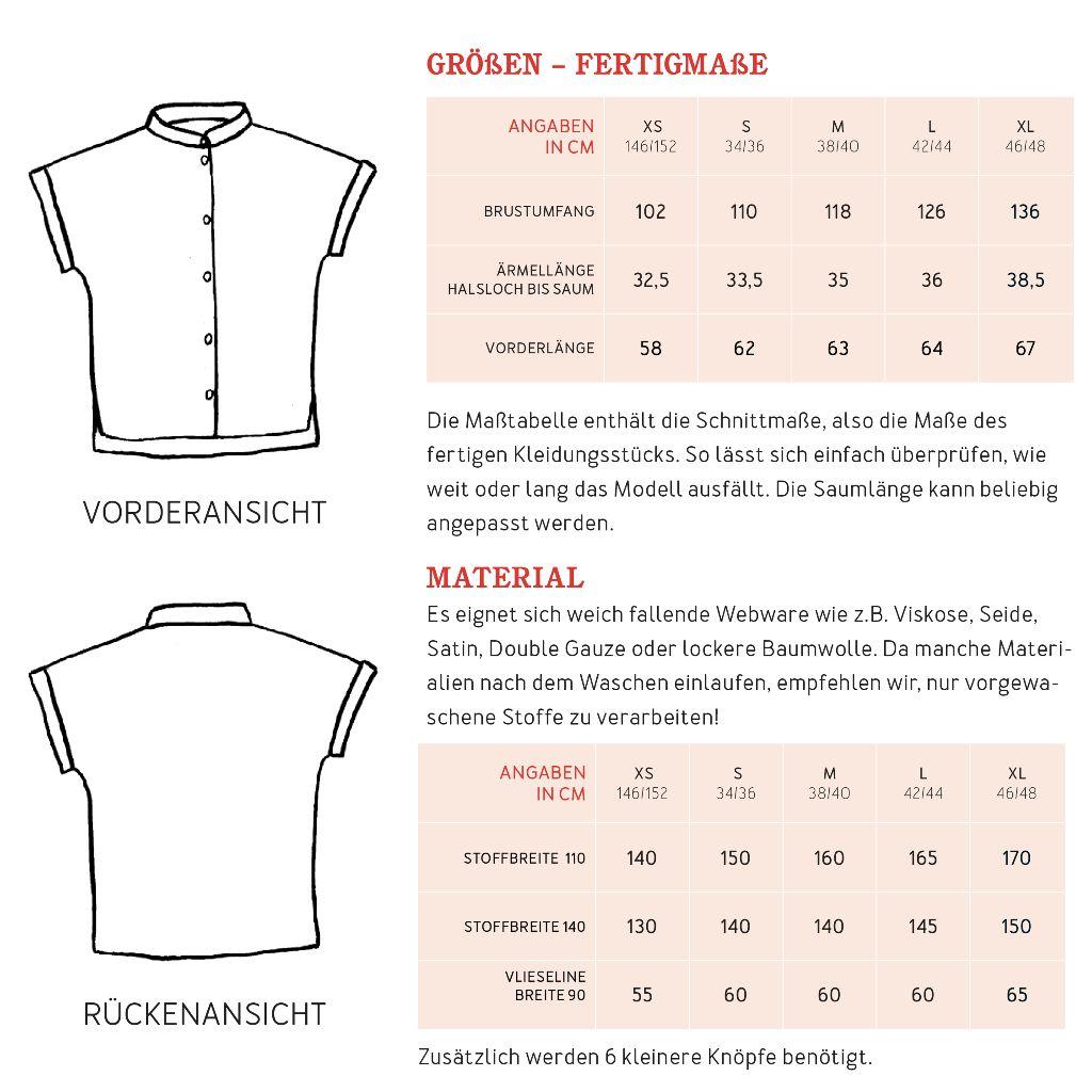 Papierschnittmuster Kurzarmbluse Frau Milla XS-XL
